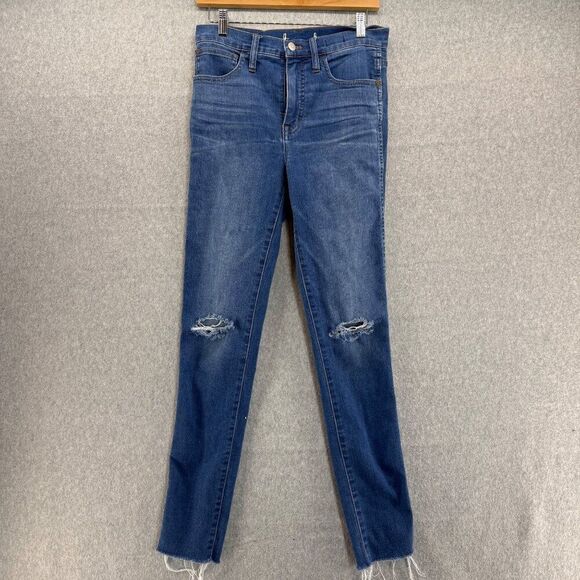 Madewell Denim Skinny Jeans Medium Wash Stretch Size 27 ? Distressed Knee - Picture 1 of 13